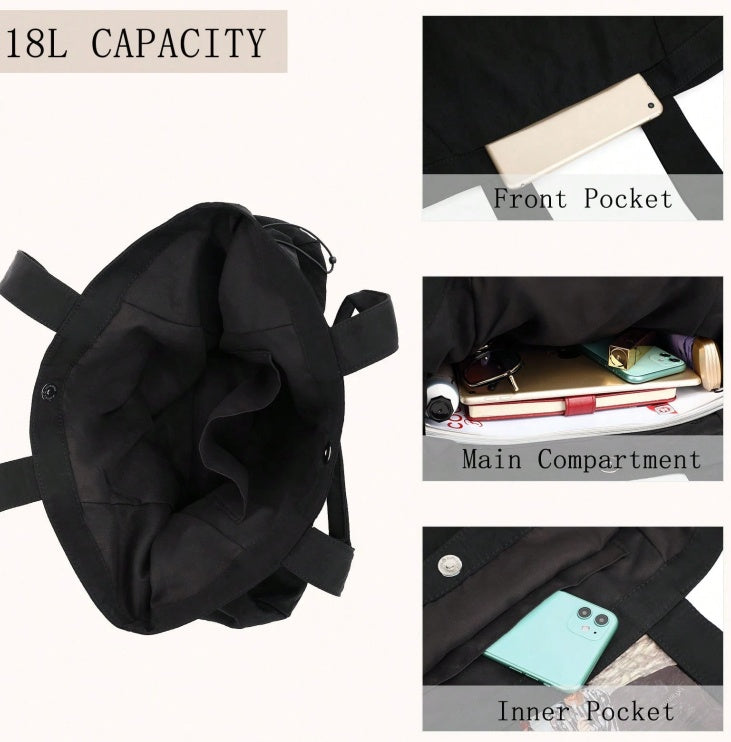 18L Side Cinch Shopper Bag 👜 Lightweight Tote Shoulder Handbag – Perfect for Shopping, Workout, Travel & Beach
