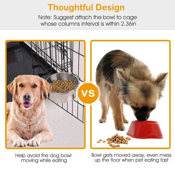 Detachable Pet Cage Food & Water Bowl with Clamp Holder – Stainless Steel Feeding Cup for Dogs, Cats & Small Animals
