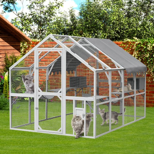 Outdoor Cat Room Fence – 110" Large Kitten Play Enclosure with Climbing Platform & Secure Wire Panels