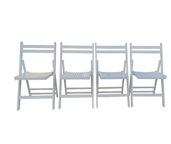 Furniture Slatted Wood Folding Special Event Chairs – Set of 4, Solid Wood, White Finish, Foldable & Versatile