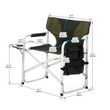 Oversized Padded Folding Chair with Side Table & Storage – Lightweight Aluminum Frame with Drink Tray and Organizer Pockets