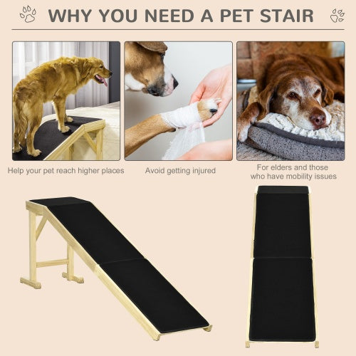 Pet Ramp for Dog Bed with Non-Slip Carpet & Top Platform – Pine Wood, 74" × 16" × 25"