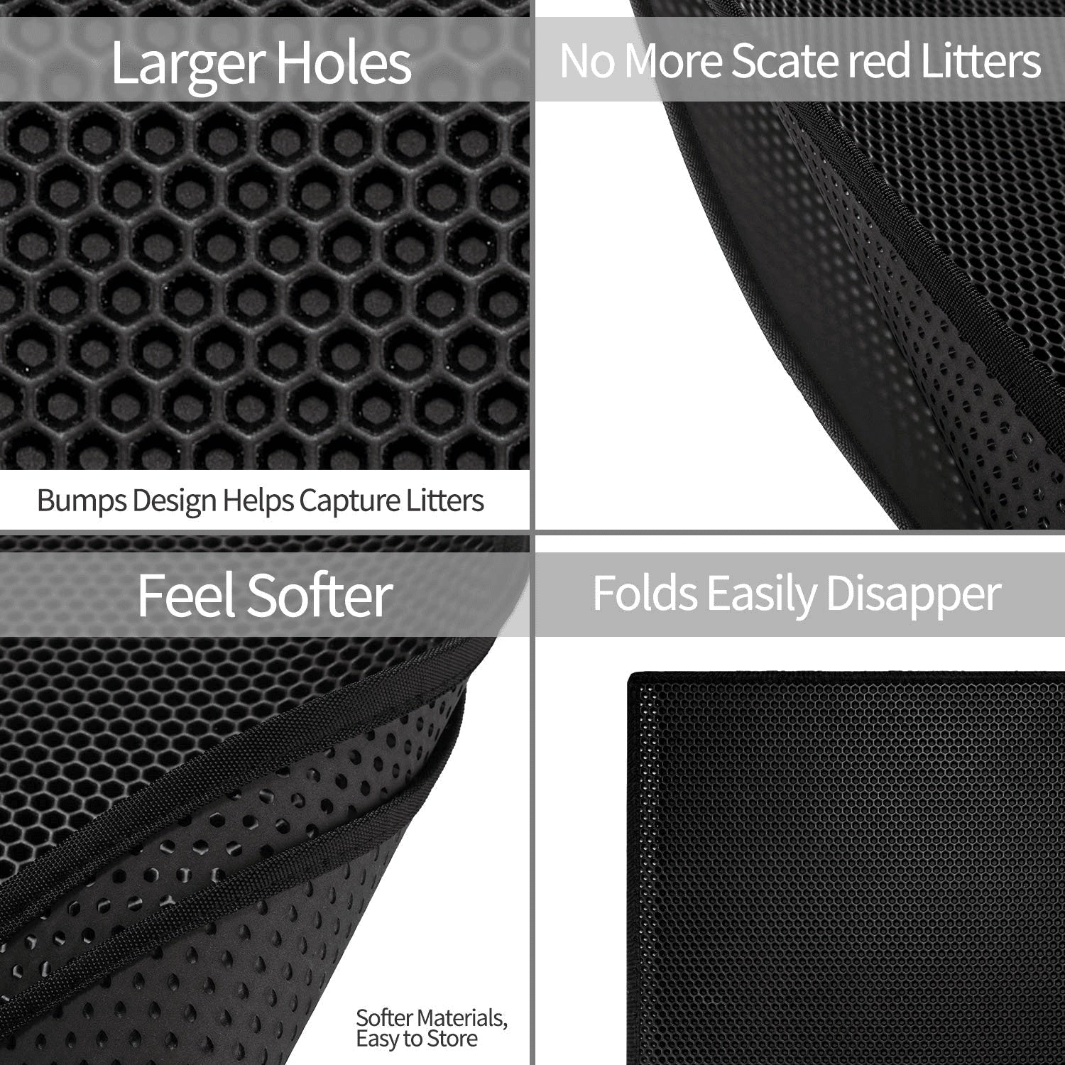 Kitty Cat Litter Mat – Honeycomb Double-Layer Waterproof Non-Slip EVA Cat Litter Pad, Washable Trapping Design for Cats & Puppies