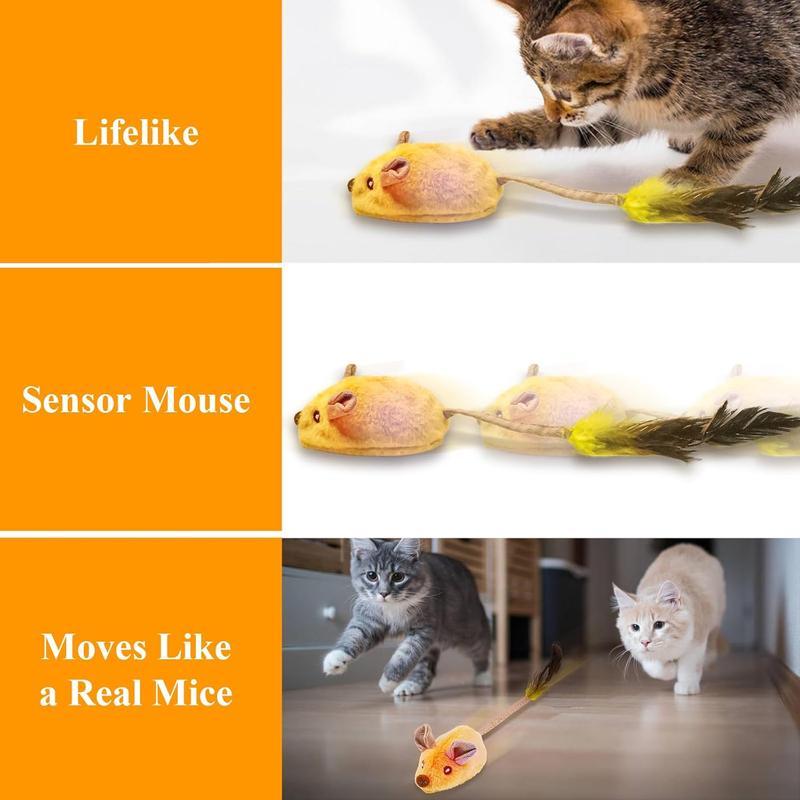 Interactive Cat Toy Mouse – USB Rechargeable Moving Mouse with LED Lights, Chirping Sound & Feather Tail for Indoor Cats