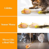 Interactive Cat Toy Mouse – USB Rechargeable Moving Mouse with LED Lights, Chirping Sound & Feather Tail for Indoor Cats