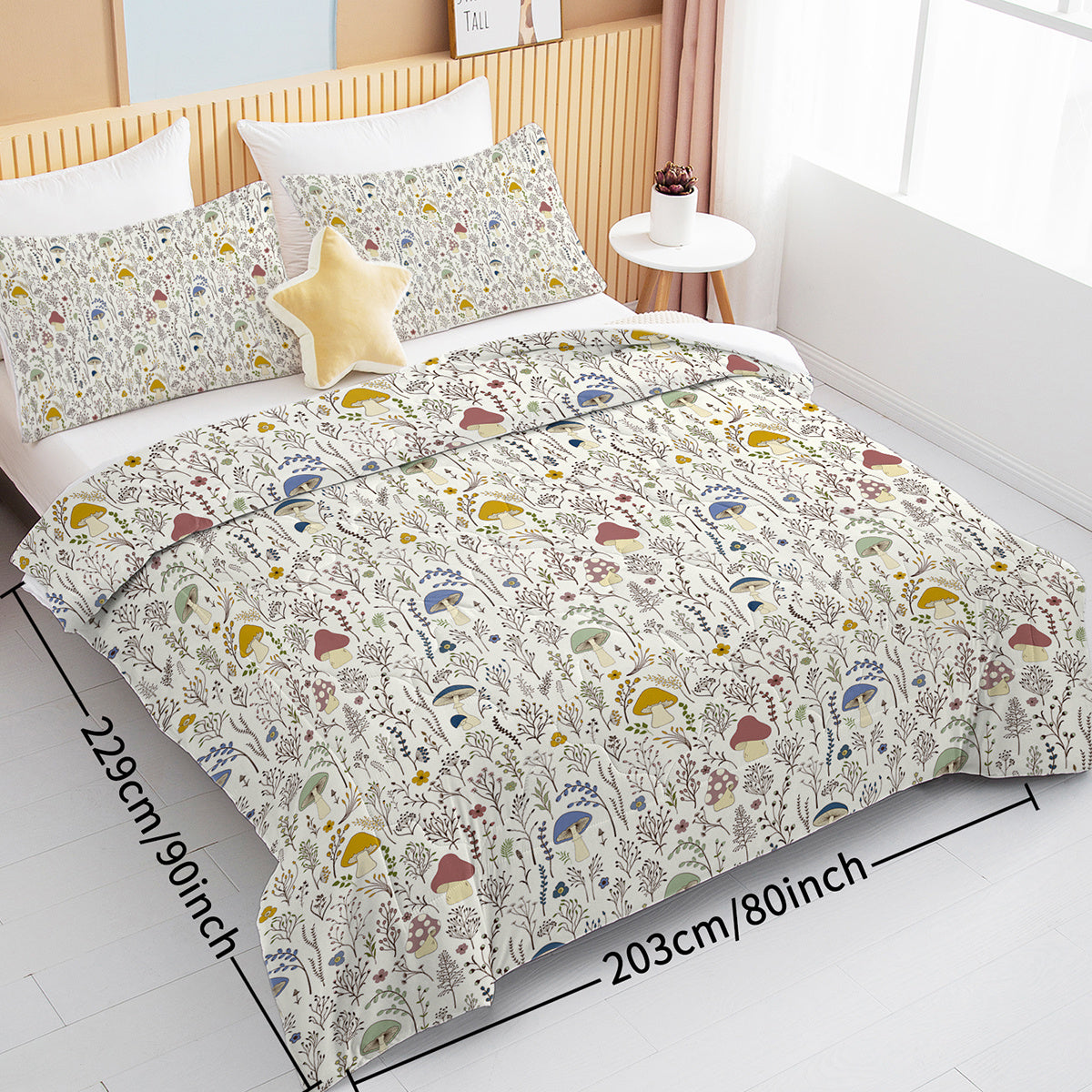 3-Piece Mushroom Decoration Comforter Set – Soft Microfiber, Includes Comforter & 2 Pillowcases, Available in Twin/Full/Queen/King