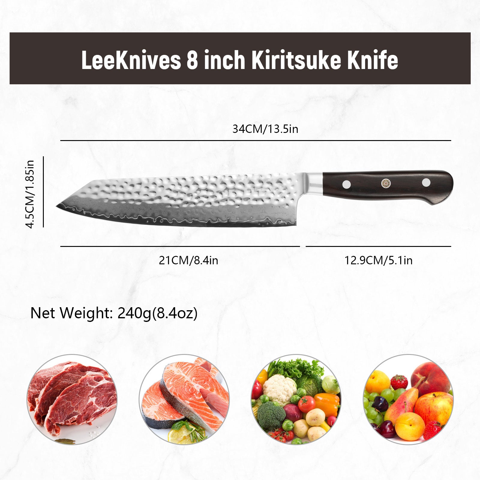 8.5-Inch VG10 Damascus Kiritsuke Knife – Hammered Blade with Ebony Wood Handle & Gift Box