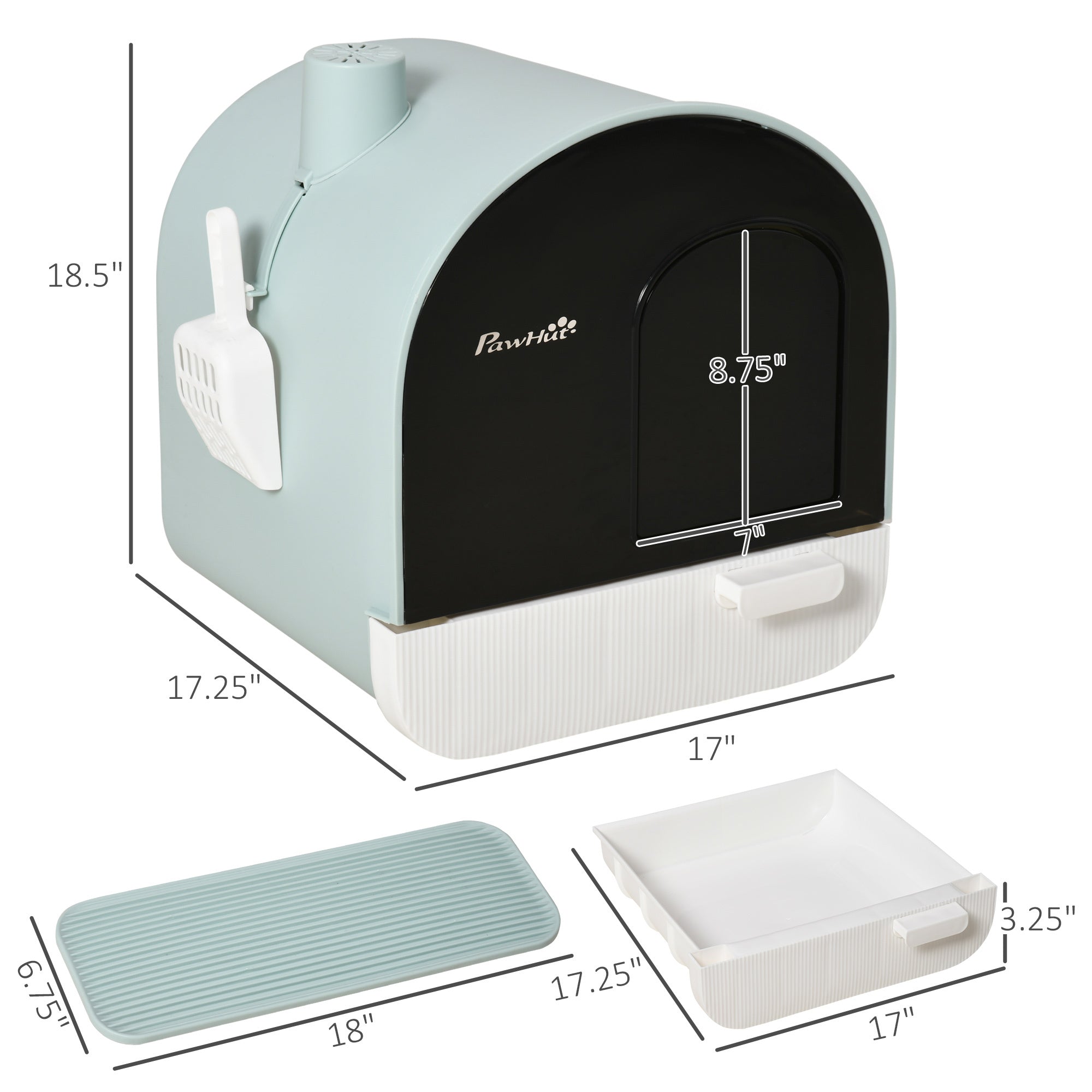 Cat Litter Box with Lid – Indoor Enclosed Litter Tray with Spoon & Strainer, Odor Control & Easy Cleaning for Cats