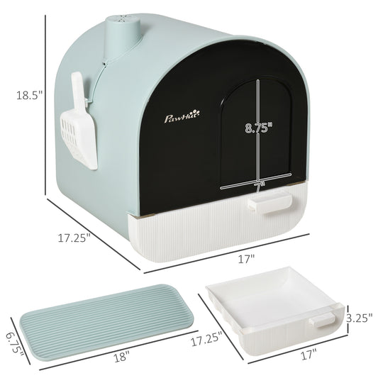 Cat Litter Box with Lid – Indoor Enclosed Litter Tray with Spoon & Strainer, Odor Control & Easy Cleaning for Cats