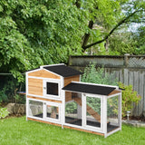 2-Storey Wooden Rabbit Hutch – Small Animal House with Ramp, Enclosed Shelter & Open Run Area