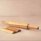 Teak Wood Belan & Stand Set – Handcrafted Rolling Pin with Matching Holder