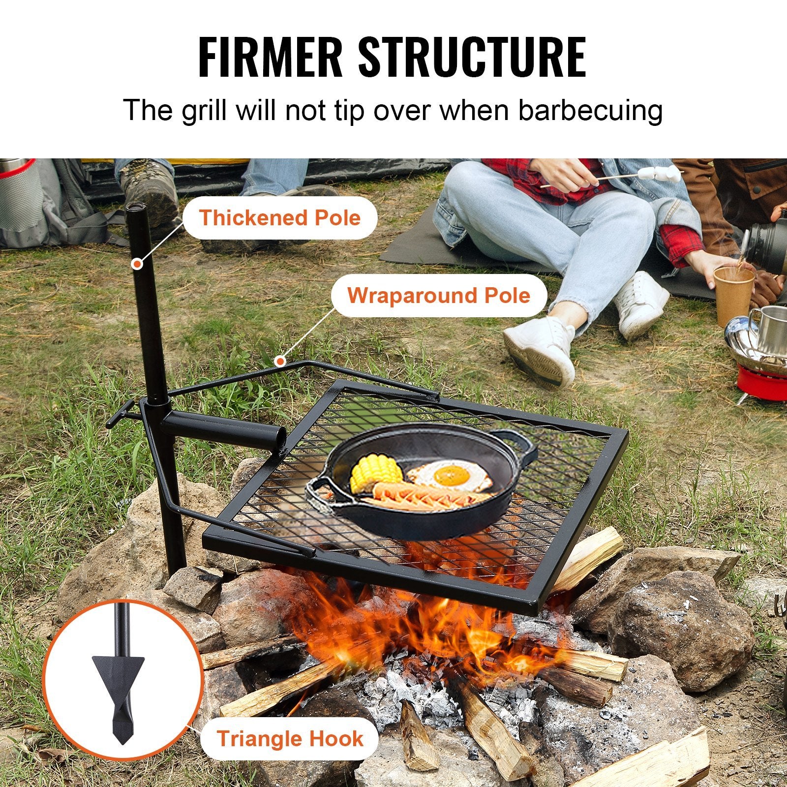VEVOR Swivel Campfire Grill 🍖 Heavy Duty Steel Fire Pit Grate – 360° Adjustable Outdoor BBQ & Camping Cooking Rack