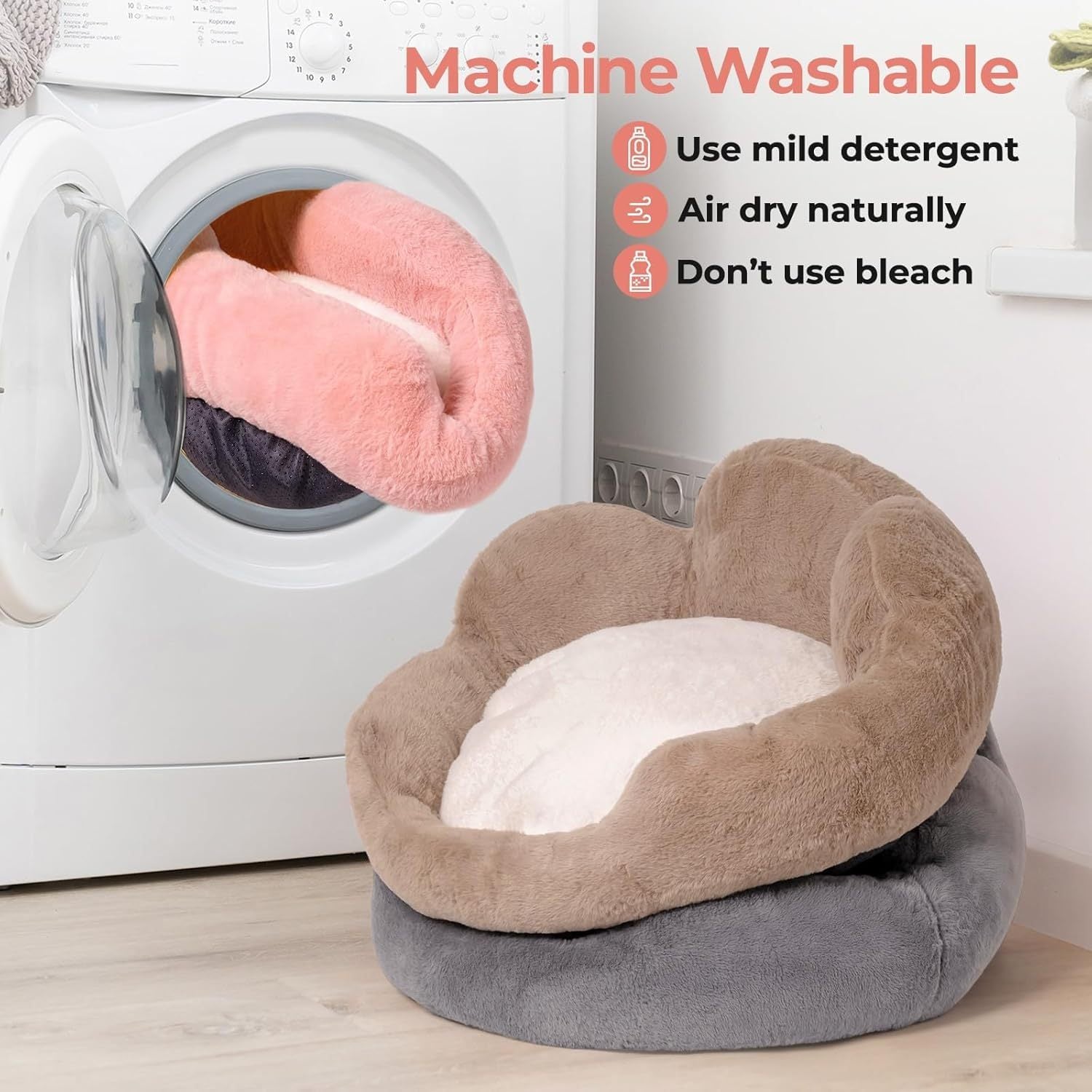 Mewoofun Fluffy Cat Couch Bed – 23" Round Washable Sofa with Non-Slip Bottom for Indoor Cats & Small Dogs