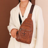 Women’s Sling Bag 🎒 Multi-Pocket Crossbody Purse – Vegan Retro Leather Braided Backpack for Travel