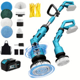 24 V Electric Spin Scrubber – Adjustable Extension Handle + 8 Brush Heads, 2-Speed Ergonomic Cleaner for Bathroom, Kitchen, Car & Walls