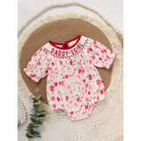 Infant Girls Floral Smocked Romper 🌸 “Daddy’s Girl” Embroidery 💖 Short Sleeve Bodysuit