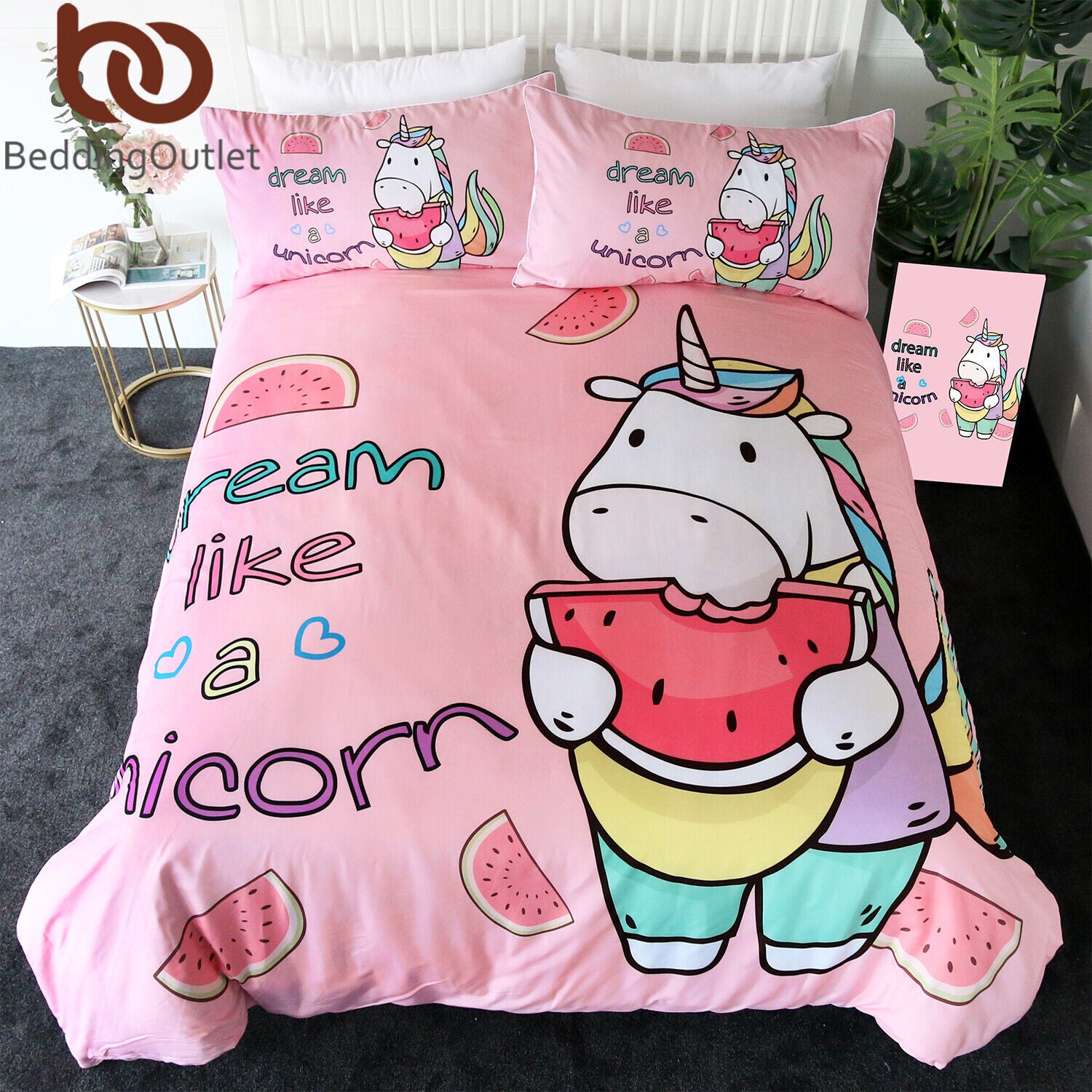 3-Piece Watermelon Duvet Cover Set – Queen Size, Ultra-Soft Microfiber with Hidden Zipper and Matching Pillow Shams (Duvet 90"×90", Shams 20"×36")