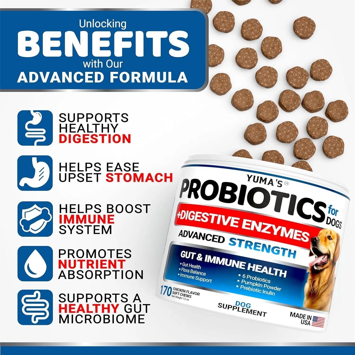 2-Pack Probiotics for Dogs with Digestive Enzymes – Prebiotics & Fiber Chews for Diarrhea, Gas & Constipation Relief