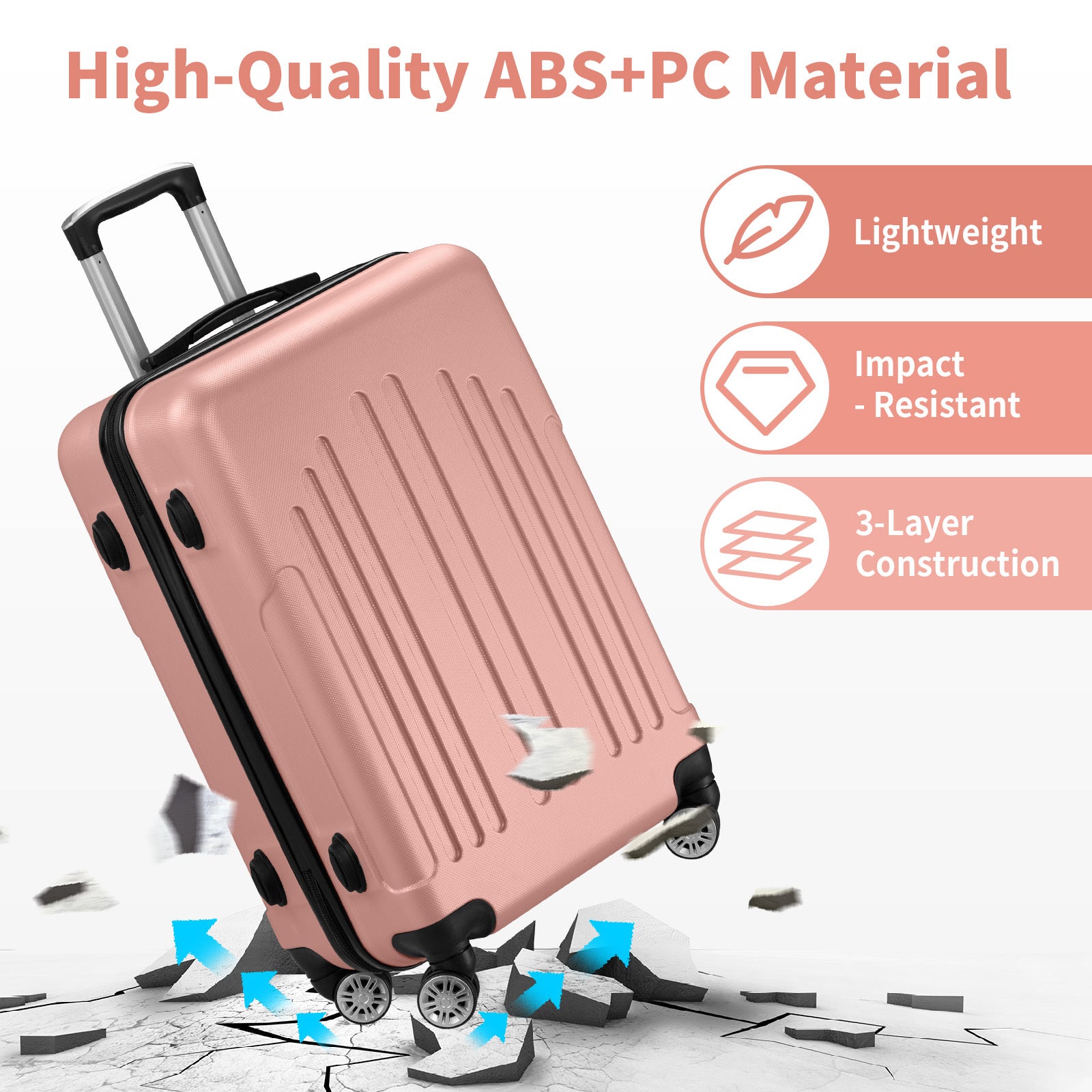 3-Piece ABS+PC Hard Shell Luggage Set – Lightweight Spinner Suitcases with TSA Lock (20/24/28 Inches, Black & Silver)