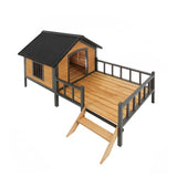 Outdoor Large Wooden Cabin-Style Dog Kennel with Porch – Spacious Walk-In Shelter (Grey)