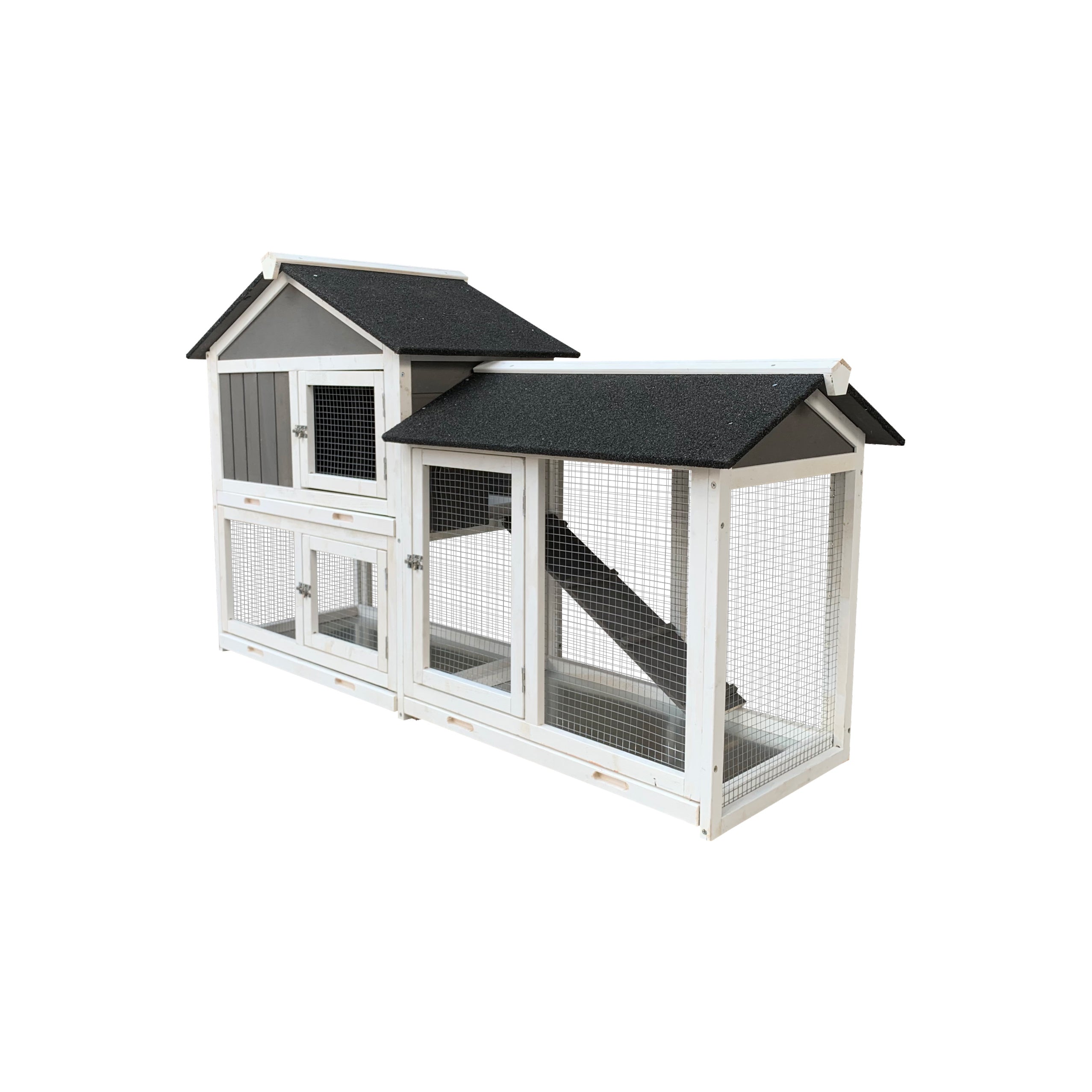 Wooden Outdoor Rabbit Hutch with Detachable Pallet Ramp & Walking Cage – Weatherproof Small Animal House for Rabbits, Guinea Pigs & Ferrets