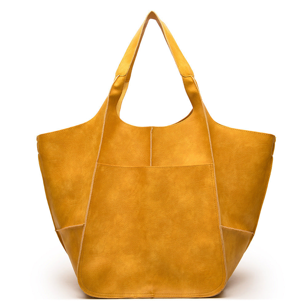 Retro PU Soft Tote Bag – Large Capacity Women’s Shoulder & Handbag (Brown/Black)