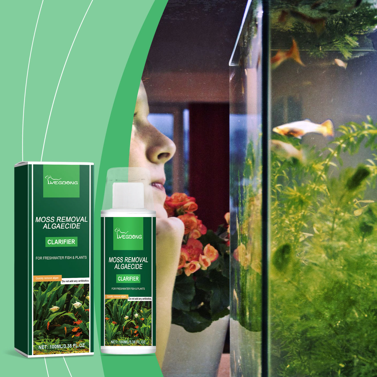 Yegbong Algae Removal Clarifier – Safe Aquarium & Pond Water Purifier, Eliminates Green, Brown & Black Algae Without Harming Fish