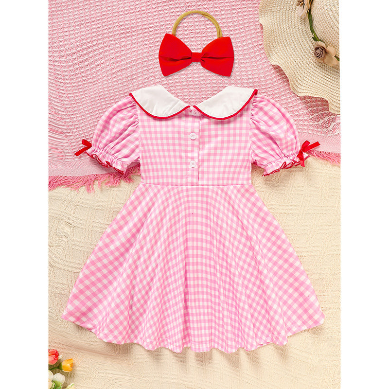 Sweet Baby Toddler Girls Short Sleeve Letter & Heart Print Doll Collar Dress with Matching Headband