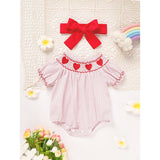 Newborn Baby Girls Valentine’s Day Smocked Romper – Short Sleeve Heart Embroidery Jumpsuit ❤️👶