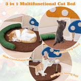 Mushroom Cat Bed with Wide Platform and Sisal Scratch Panel
