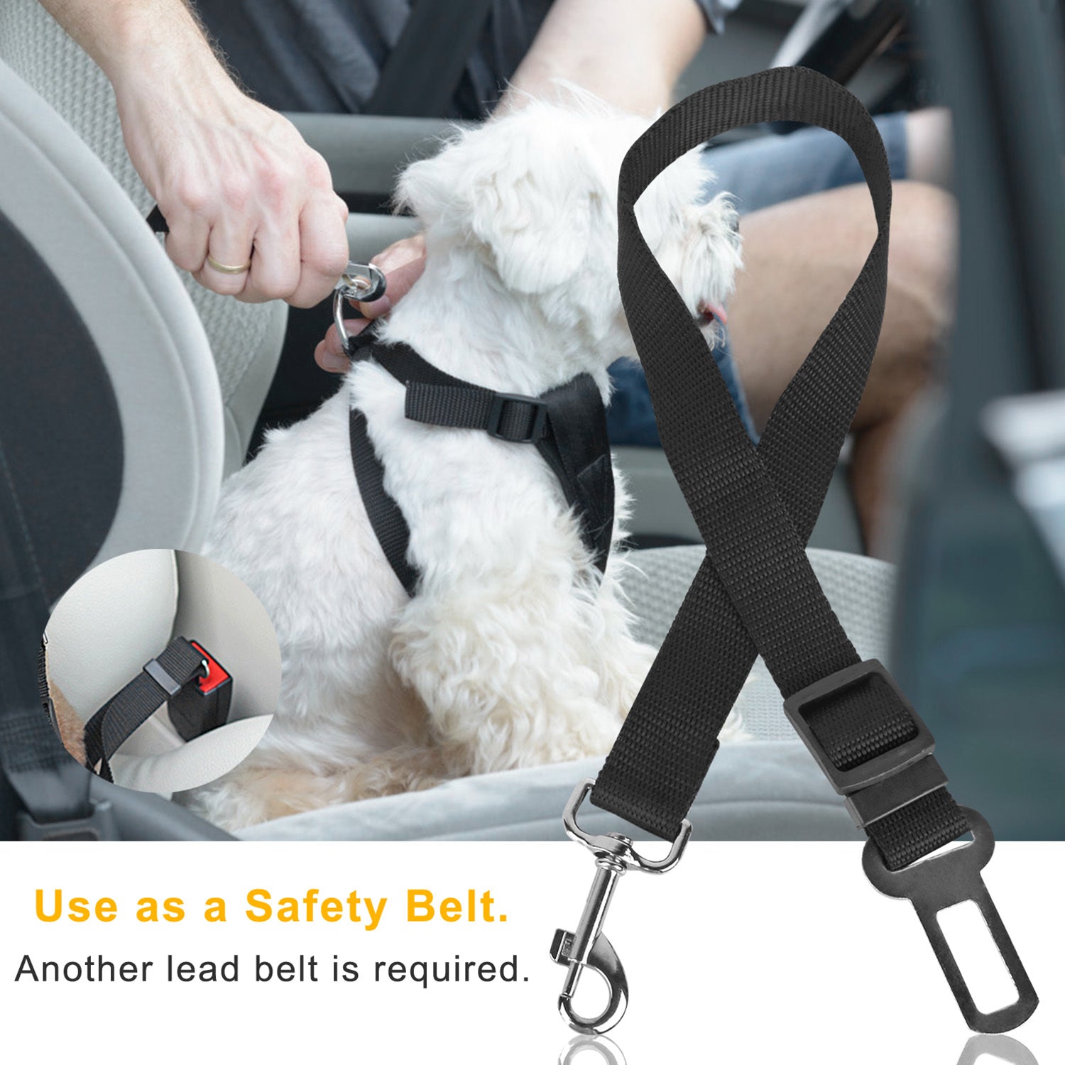 2PCS Pet Dog Seat Belt Leash – Adjustable Nylon Car Safety Leads for Dogs & Cats, Secure Vehicle Travel Harness Strap