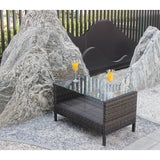 All-Weather Wicker Patio Coffee Table with Glass Top - Outdoor Rattan Center Table