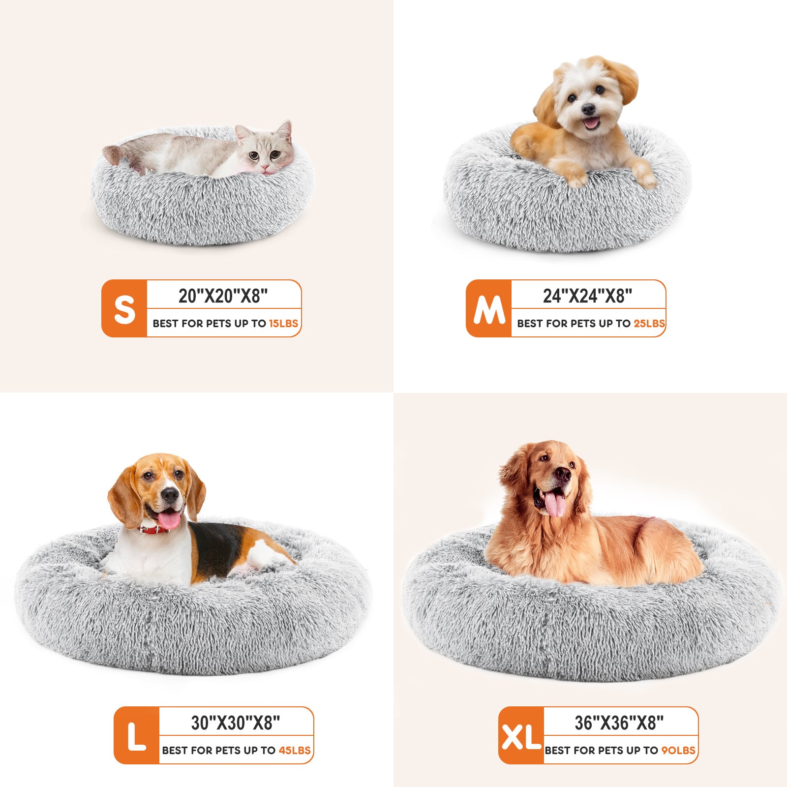24" Round Cat Bed – Anti-Slip Fluffy Plush Faux Fur Cushion for Cats, Small Dogs & Puppies up to 25 lbs