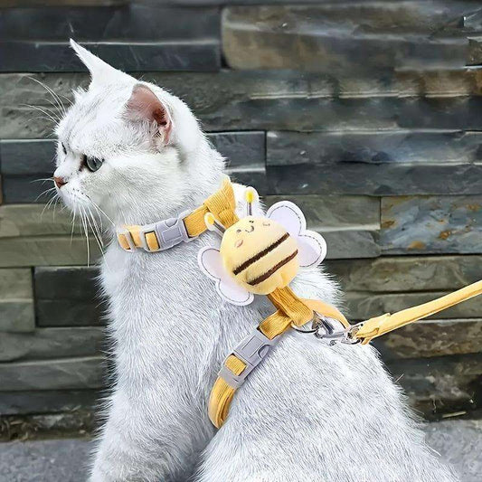 Red Adjustable Anti-break Out Special H Font Chest Strap Cat Leash Set - PulinGO