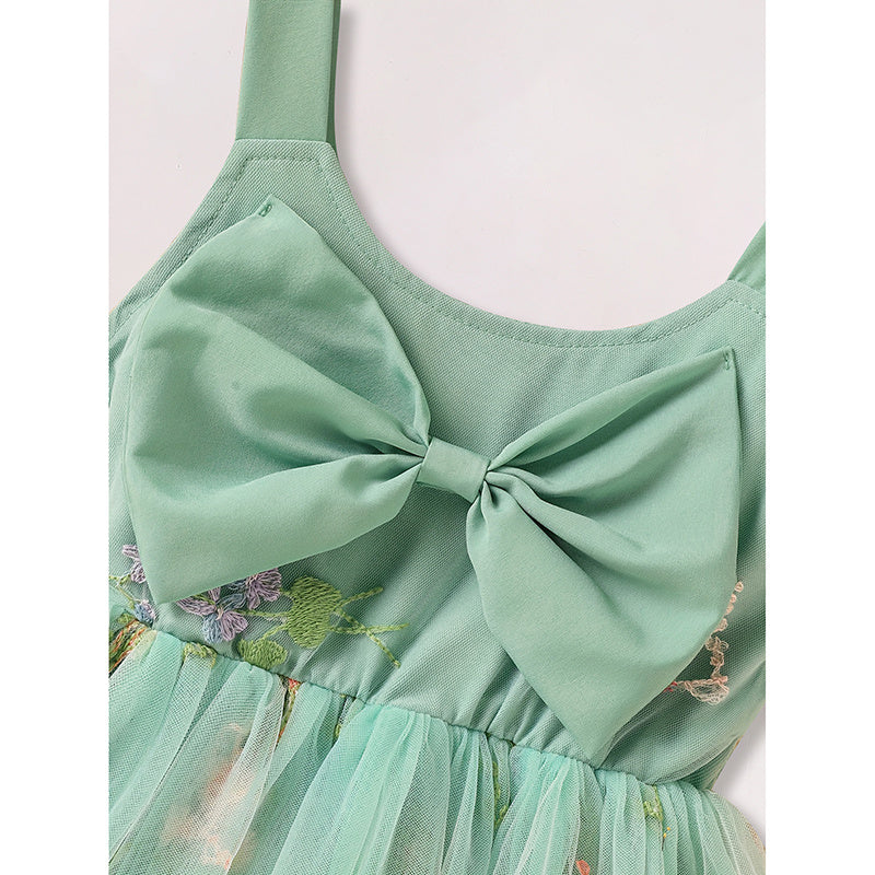 Toddler Girl Sleeveless Floral Tulle Dress with Bowknot – Princess Sundress for Summer Playwear