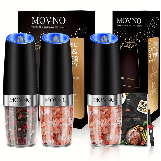 [Gravity Electric Grinder] Automatic Gravity Electric Salt and Pepper Grinder Set - Battery Powered LED Light One Hand Operation - Adjustable Coarseness Mill Grinders Shakers Black, Kitchen Gadgets Gift Ideas - PulinGO