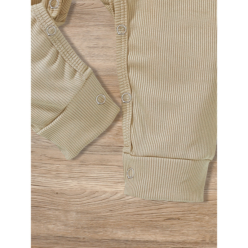 3-Pack Baby Rompers – Long Sleeve Ribbed Jumpsuit with Soft Cotton Fabric & Button-Front Design for Boys & Girls