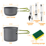 8-Piece Aluminum Camping Cookware Set – Lightweight Pot, Foldable Utensils & Cleaning Kit for Outdoor Adventures