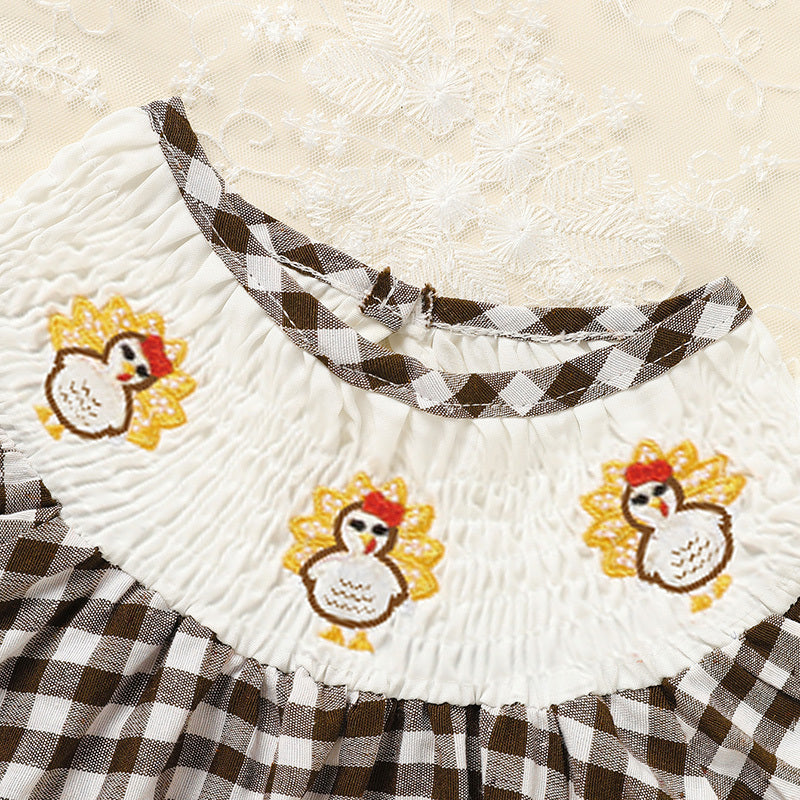 Infant Baby Girls Thanksgiving Dress 🦃 Plaid Party Outfit with Turkey Print