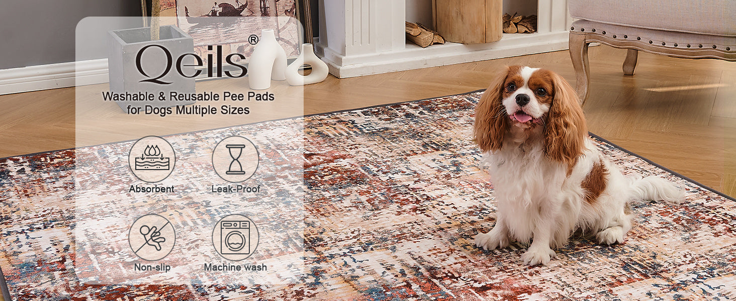 QEILS Washable Pee Pads for Dogs – 2-Pack Reusable Puppy Training Pads, 36×41 Inch, Super Absorbent & Leakproof Non-Slip Potty Pads