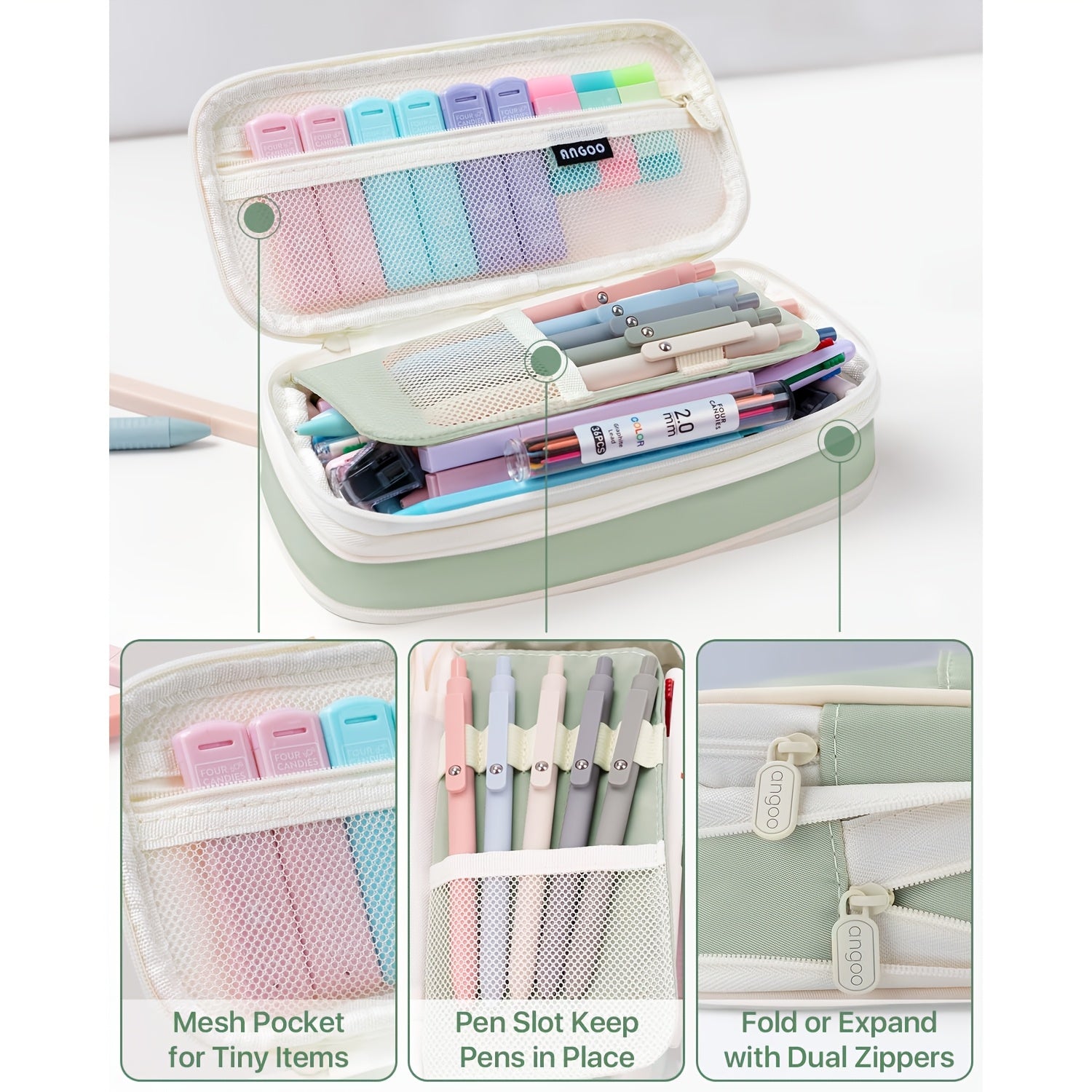 56 PCS Aesthetic School Supplies Set with Large Pencil Case – 6 Ballpoint Pens, 12 Pastel Pencils, 5 Gel Pens & 9 Automatic Pencils 🎒