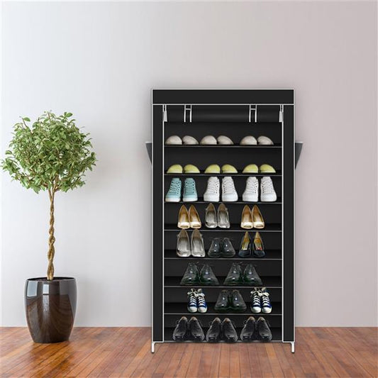 10-Tier Shoe Rack with Dustproof Cover – Large Capacity Shoe Storage Cabinet Organizer for Closet & Entryway – Black 👟
