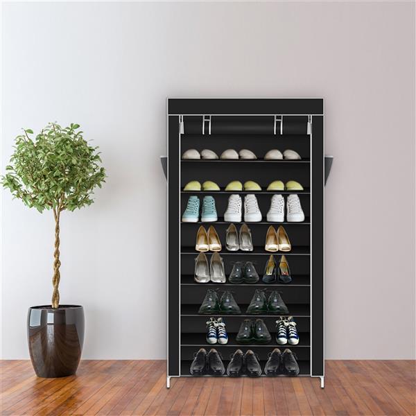 10-Tier Shoe Rack with Dustproof Cover – Large Capacity Shoe Storage Cabinet Organizer for Closet & Entryway – Black 👟