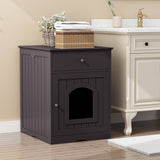 Wooden Pet House Cat Litter Box Enclosure with Drawer – Indoor Cat Crate & Side Table Furniture Design