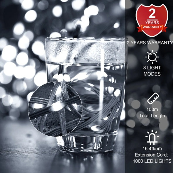 Christmas Rope Lights – 1000 LED, 328 Ft Outdoor Decorative Strobe String with 8 Modes, Remote, IP67 Waterproof & Timer Memory Function