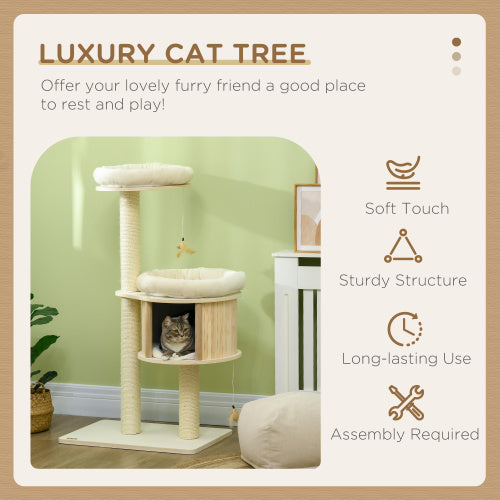 PawHut 3-Level Cat Tree with Sisal Scratching Posts & Badminton Toy
