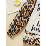 Toddler Girls Fall/Winter Outfit – Leopard Letter Print Sweatshirt & Sweatpant 2-Piece Set