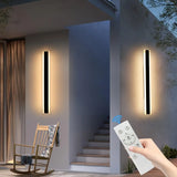 [2pcs Dimmable Wall Light] 1pc/2pcs Dimmable Modern Outdoor Wall Light | 10%-100% Dimmable Outdoor Wall Sconce with Remote Control | 3000k-6000k Black Outdoor Exterior Lights Linear Long Porch Lights - PulinGO