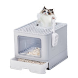 51 × 40 × 38 cm PP Plastic Litter Box – Spliced Bottom Pull-Out Square Grey with Scoop