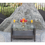 All-Weather Wicker Patio Coffee Table with Glass Top - Outdoor Rattan Center Table